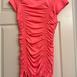 Ruched Coral Short Sleeve Dress
